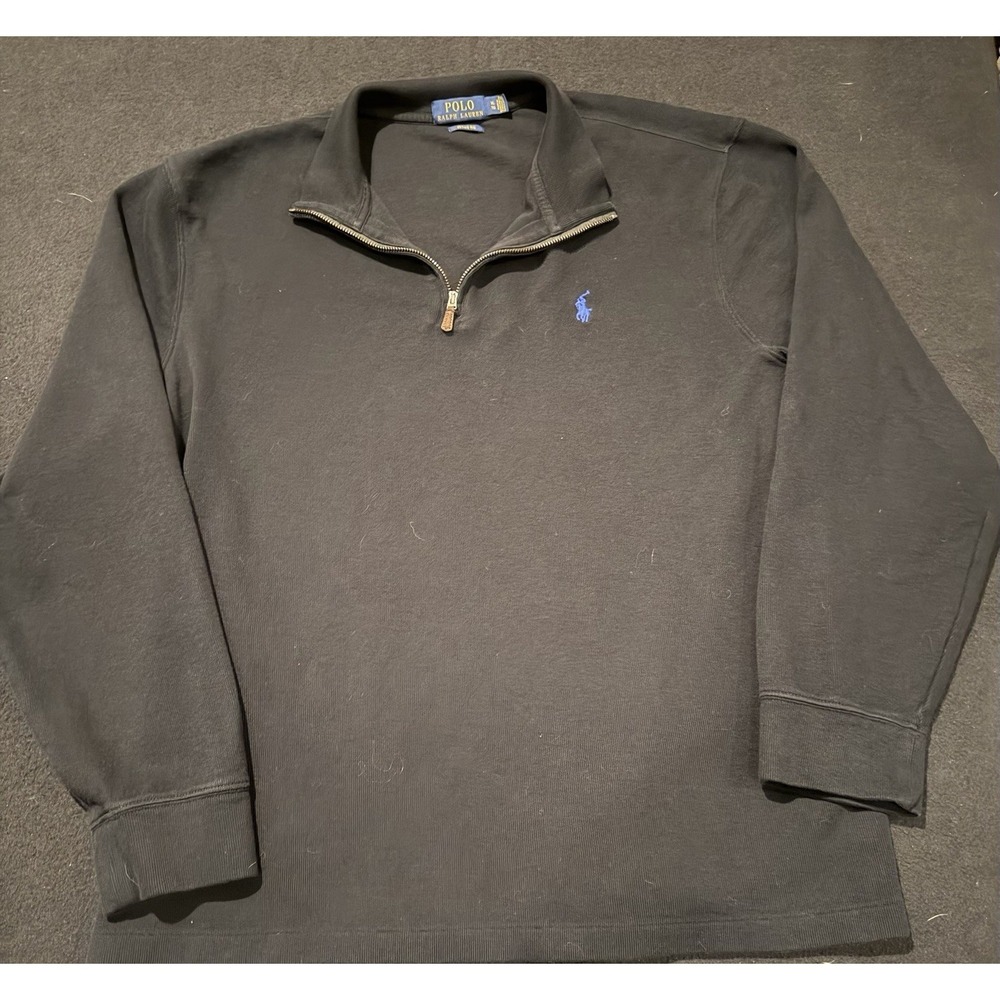 Polo Ralph LaurenEstate Rib 1/4 Zip‎ Black Pullover Sweater Blue Pony Mens XL